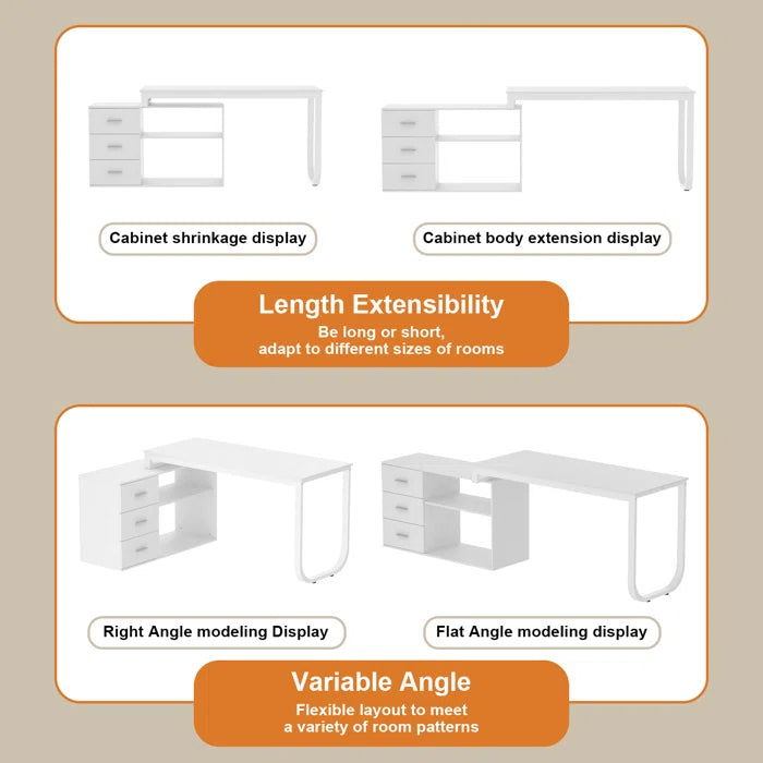 FURNISHIAA Solid Wood Reversible White L Shaped PU Computer Table for Home & Office - Furnishiaa -  -